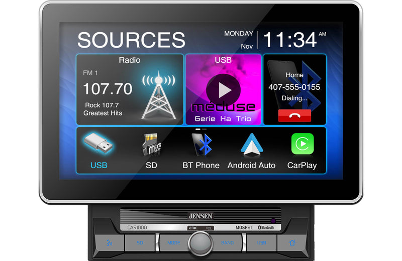Jensen CAR1000 2-Din Digital Multimedia Receiver w/ Android Auto & Apple CarPlay