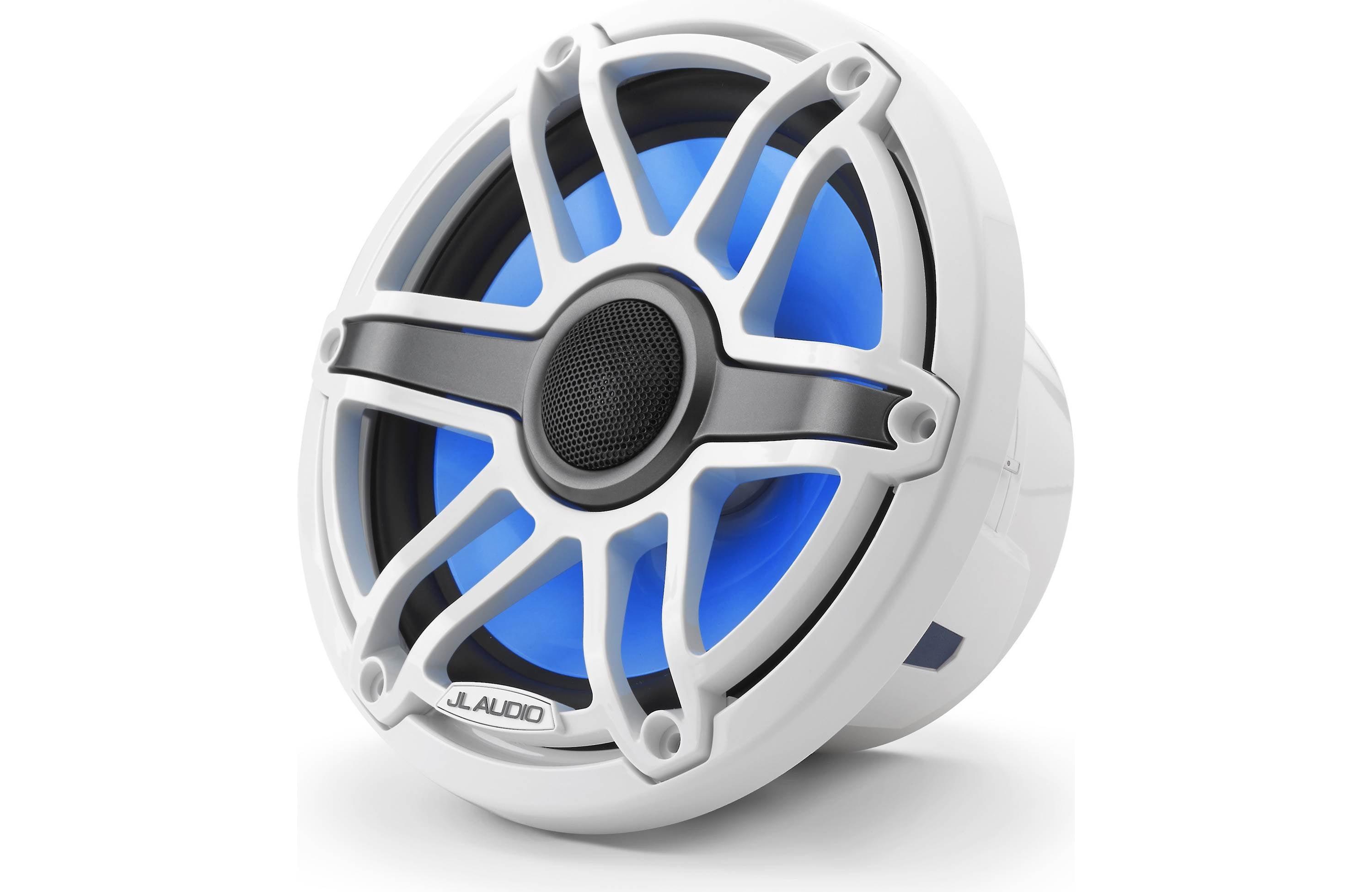 JL Audio M6-770X-S-GWGW-I 7.7" Marine Coaxial Speakers, Gloss White Trim and Sports Grille with LED Lighting