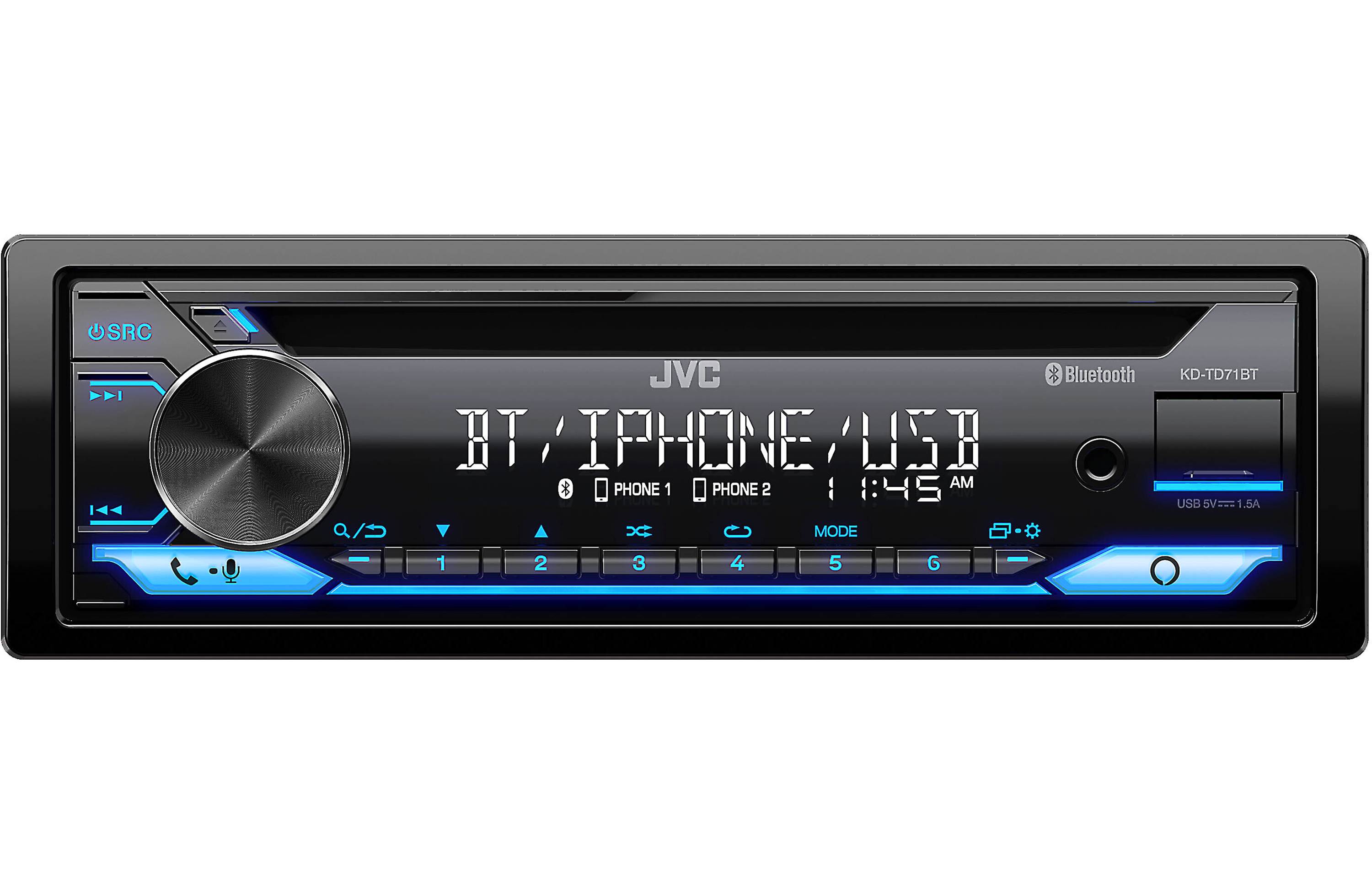 JVC KD-TD71BT 1-Din CD Receiver with Bluetooth, USB, and Amazon Alexa