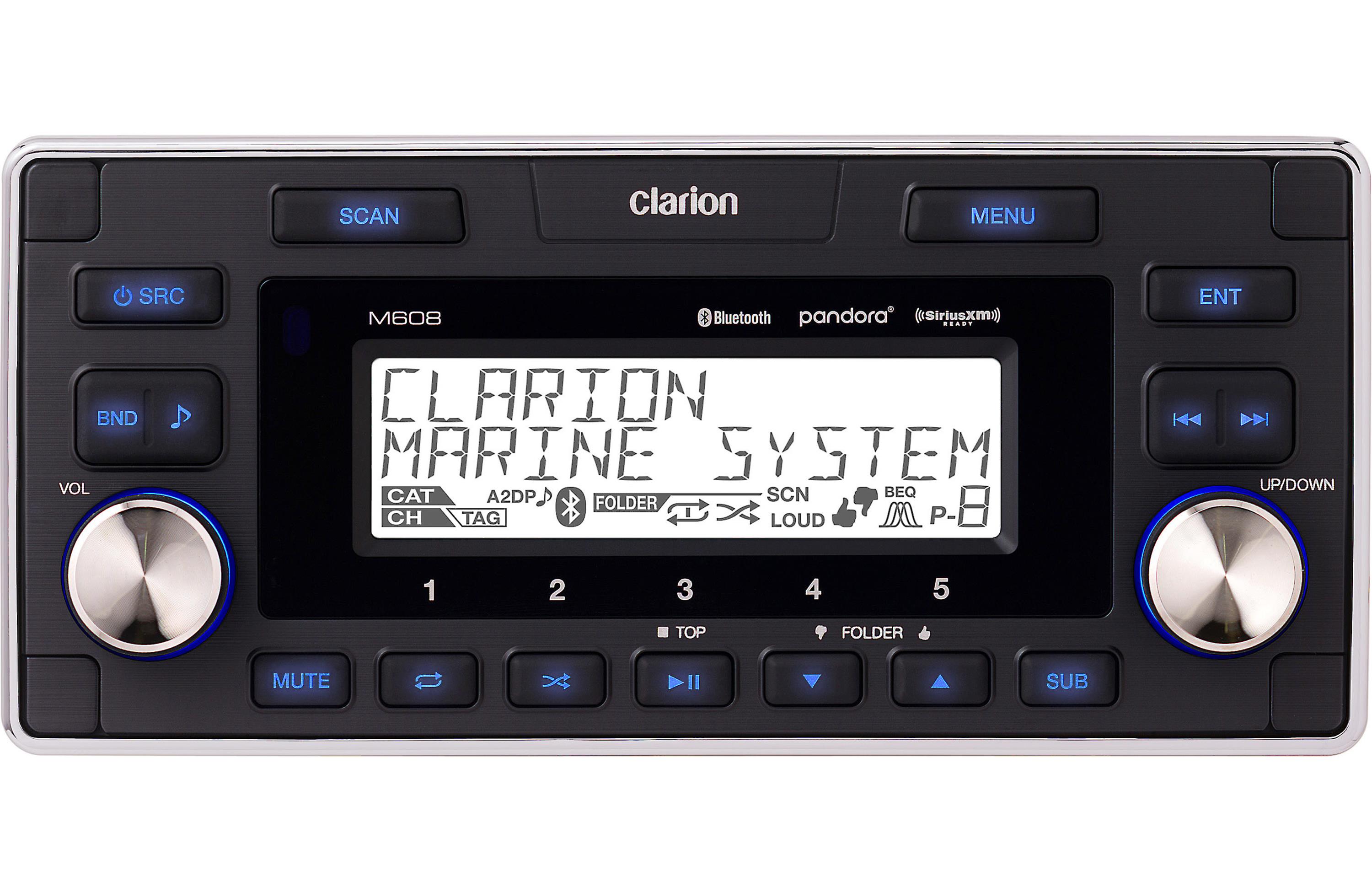 Clarion M608 1-DIN Marine Digital Media Receiver W/ Built-In Bluetooth