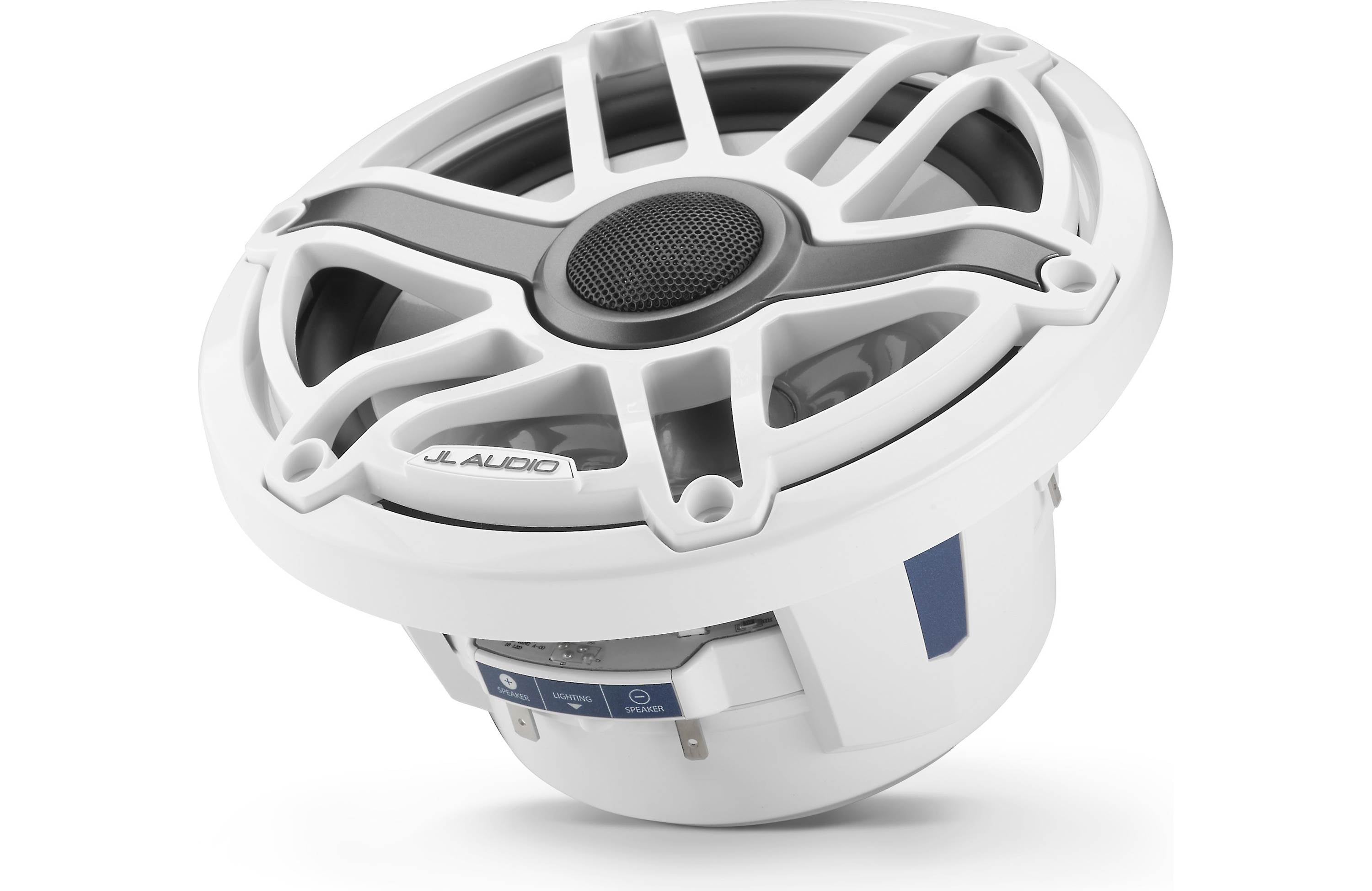 JL Audio M6-770X-S-GWGW-I 7.7" Marine Coaxial Speakers, Gloss White Trim and Sports Grille with LED Lighting