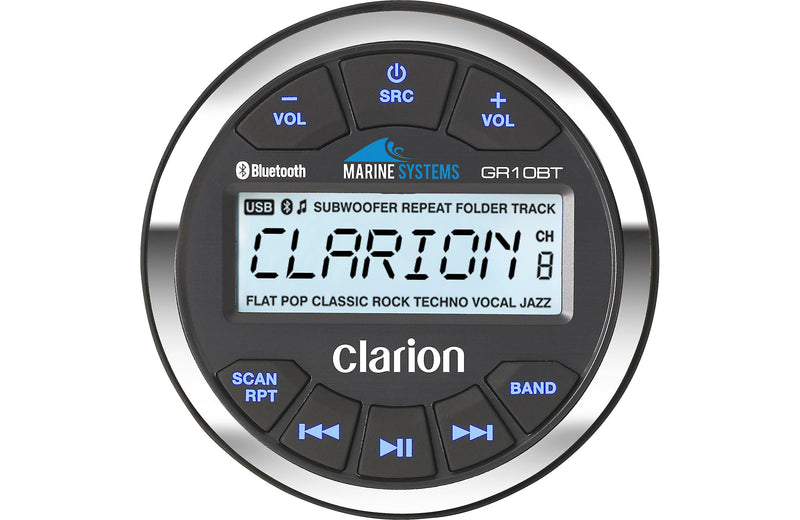 Clarion GR10BT Marine Receiver + CMS-651-CWB (1 Pair) Marine Speaker Bundle