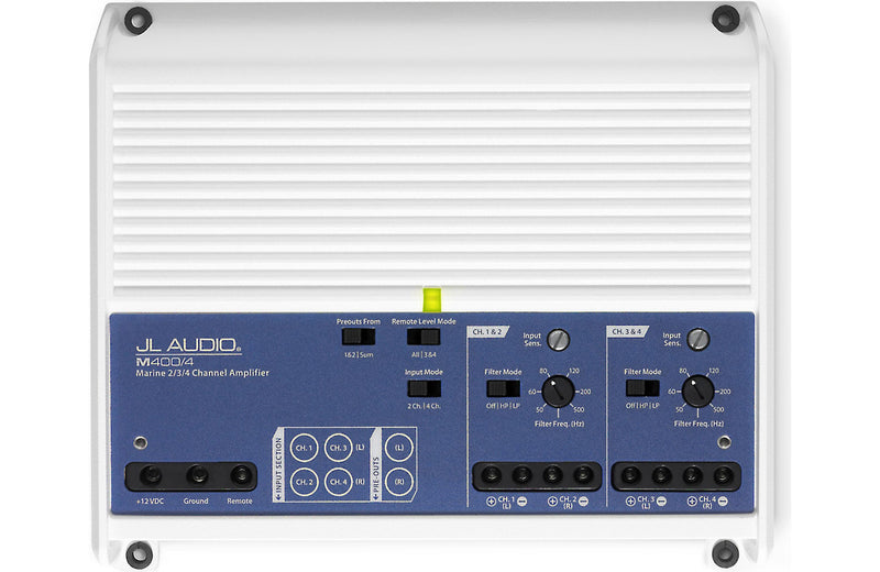 JL Audio M400/4 Amp + x2 Pair M650-CCX-CG-WH Speakers Marine Bundle