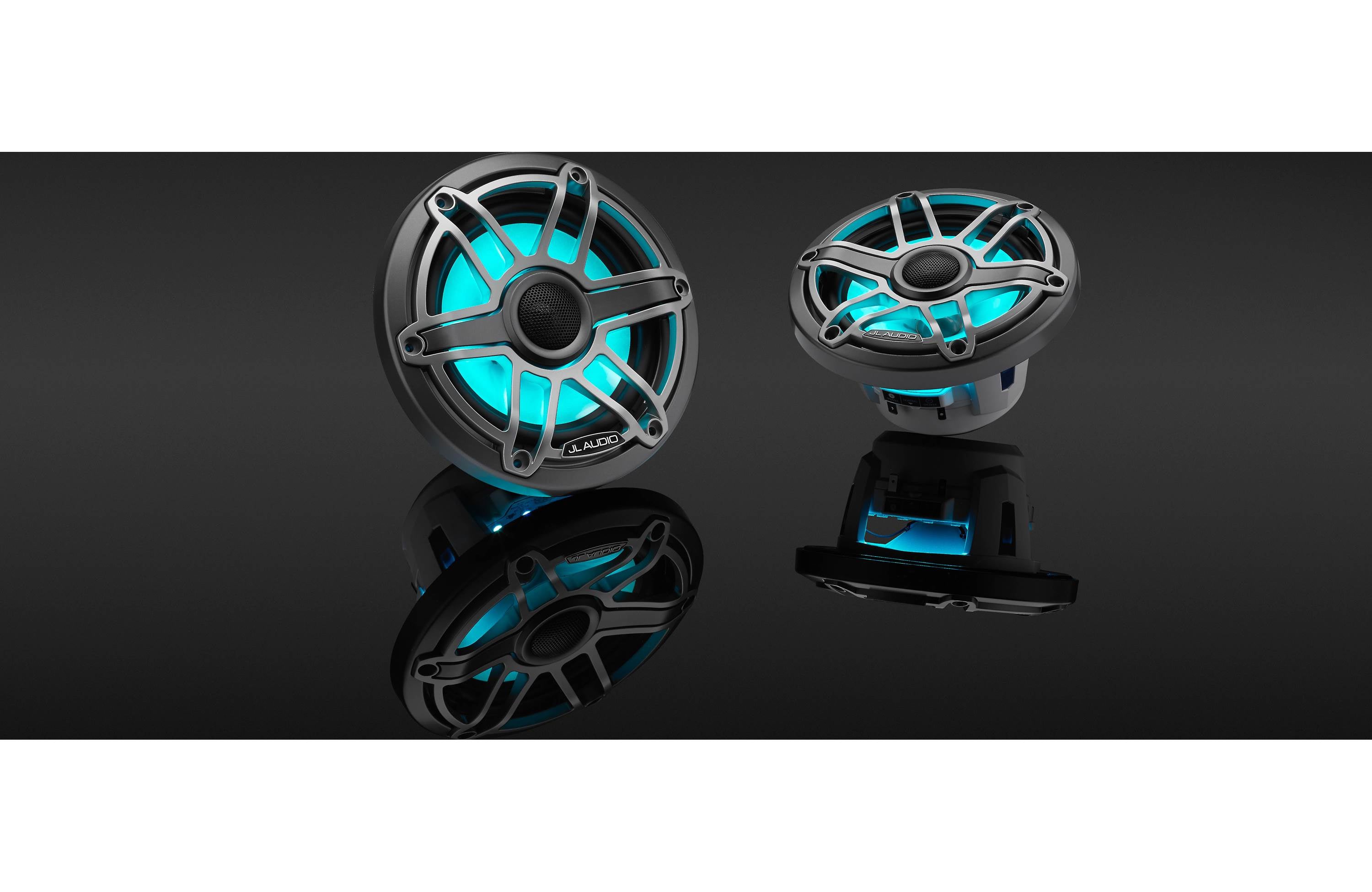 JL Audio M6-650X-S-GMTI-I 6.5" Marine Coaxial Speakers, Gunmetal Trim, Titanium Sport Grille + LED Lighting