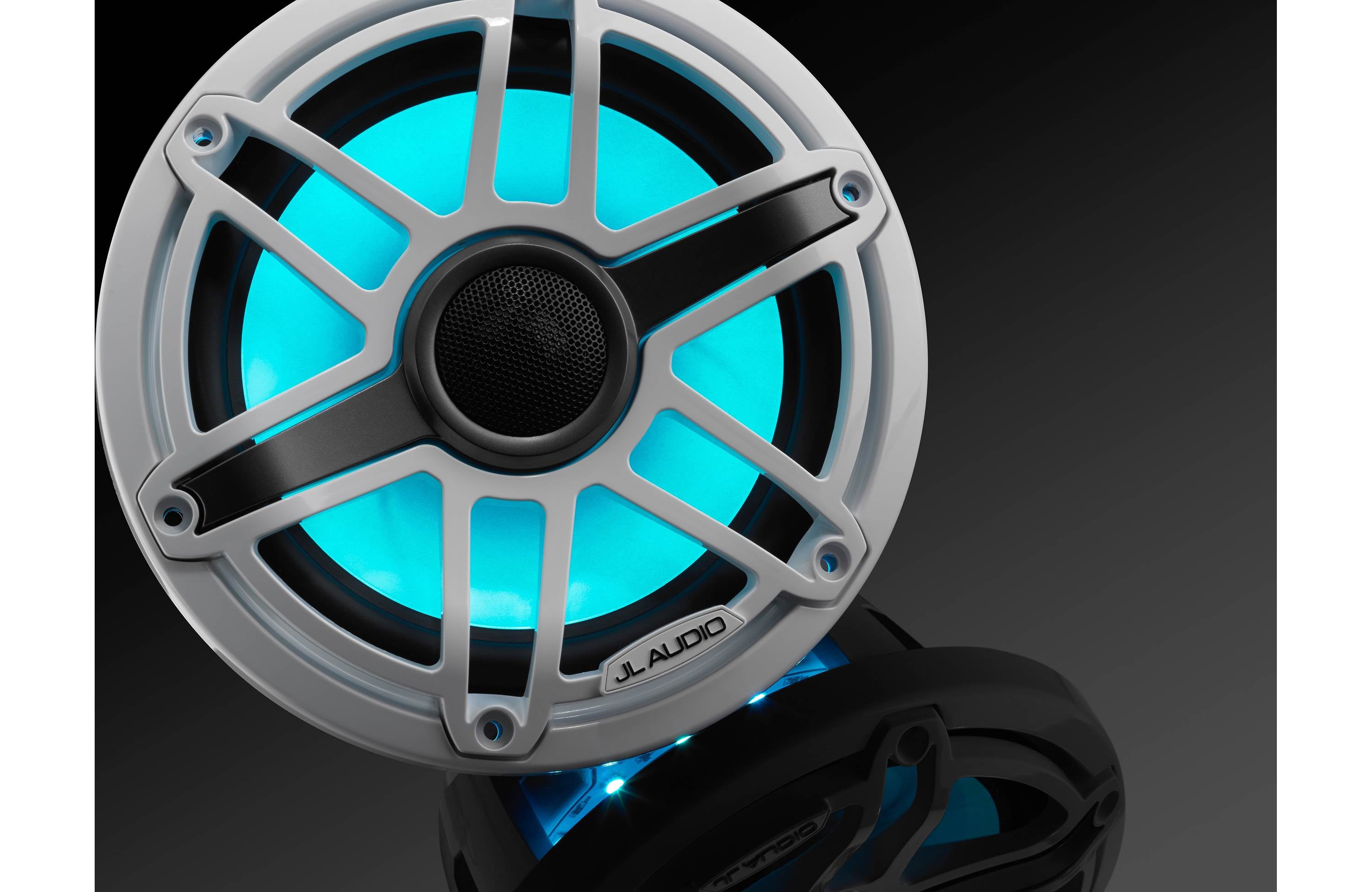 JL Audio M6-770X-S-GWGW-I 7.7" Marine Coaxial Speakers, Gloss White Trim and Sports Grille with LED Lighting