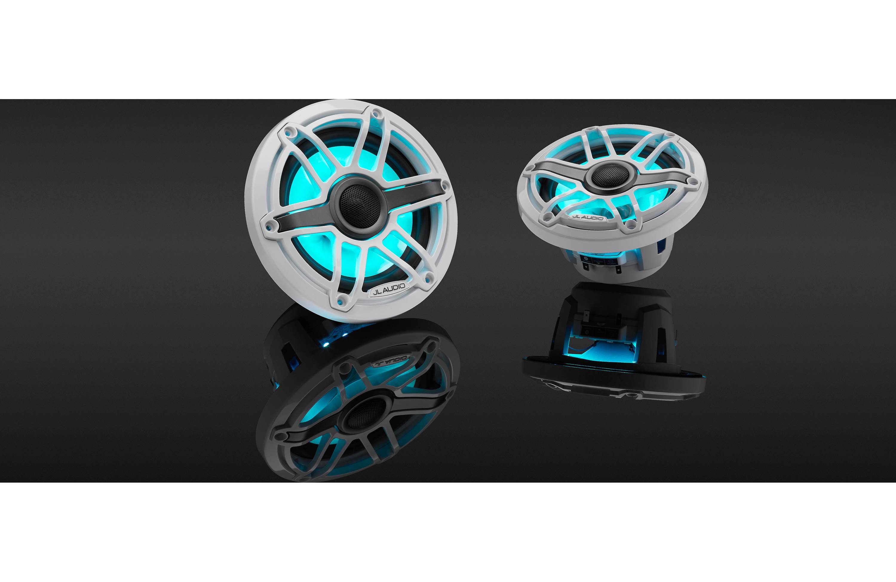 JL Audio M6-650X-S-GWGW-I 6.5" Marine Coaxial Speakers, Gloss White Trim and Grille w/ LED Lighting