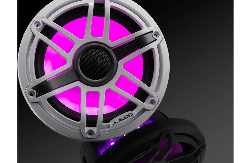 JL Audio M6-770X-S-GWGW-I 7.7" Marine Coaxial Speakers, Gloss White Trim and Sports Grille with LED Lighting