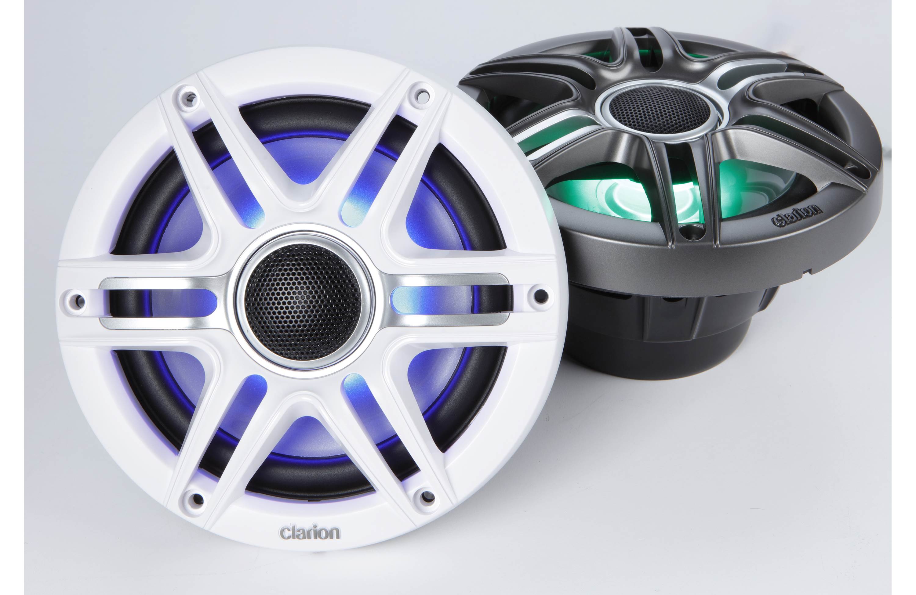 Clarion CMSP-651RGB-SWG 6.5 Inch Premium Marine Coaxial Speakers Pair w/ Sport Grilles & LEDs