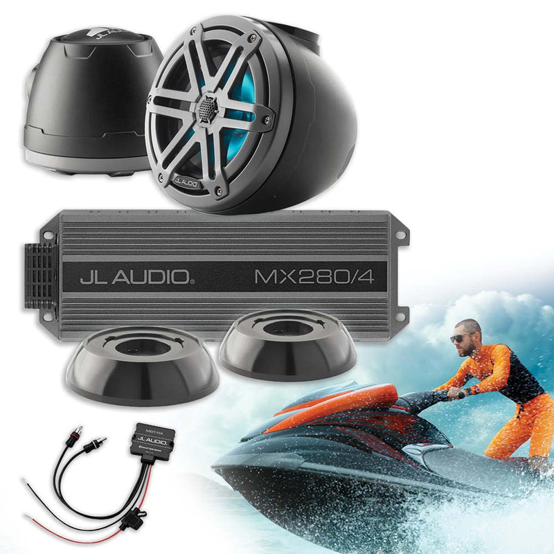 JL Audio MX280/4 + M3-650VEX-MB-S-GM-I + MBT-RX + PS-SWMCP-B-SM Jet Ski Kit