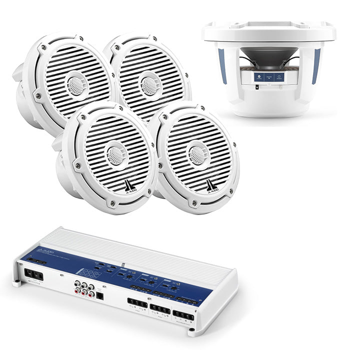 JL Audio M1000/5v2 Amp + x2 Pairs M650-CCX-CG-WH + M6-10IB-C-GWGW Sub Bundle