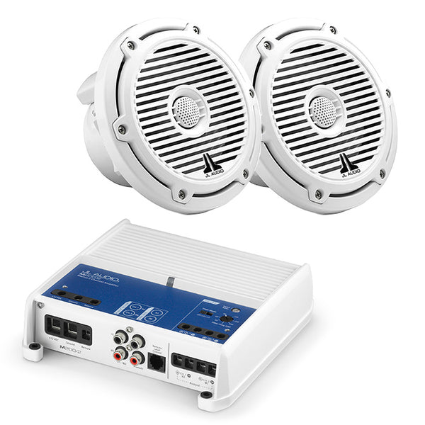 JL Audio M200/2 Amp + M650-CCX-CG-WH Marine Speaker Bundle