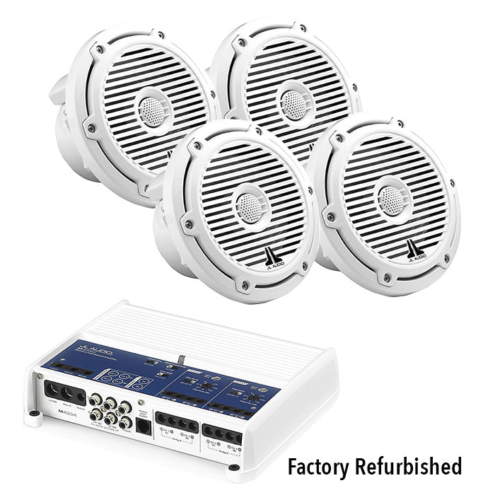 JL Audio M400/4 Amp + x2 Pair M650-CCX-CG-WH Speakers Marine Bundle