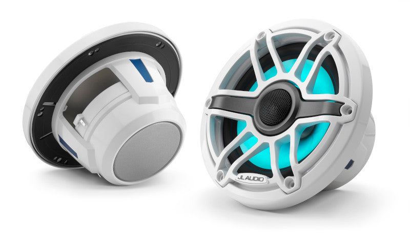 JL Audio M6-650X-S-GWGW-I 6.5" Marine Coaxial Speakers, Gloss White Trim and Grille w/ LED Lighting