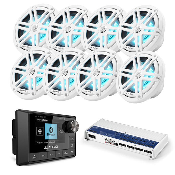 JL Audio MM105 + M800/8v2 + 4 pairs of M3-650X-S-GW-I Marine Bundle