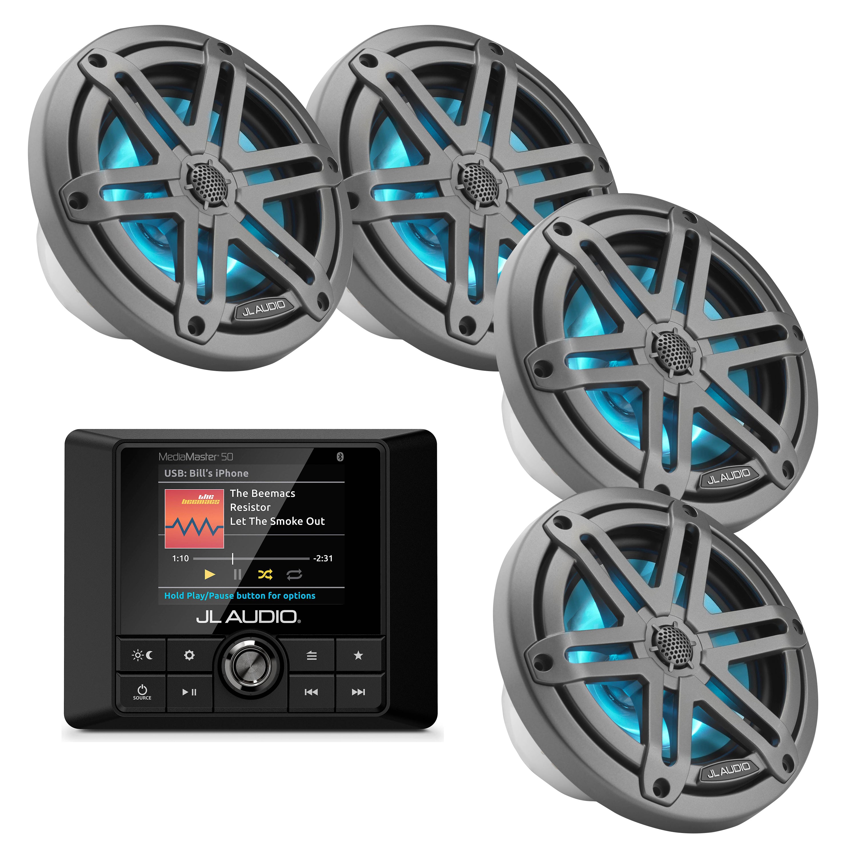 JL Audio MM50 + x2 Pairs 6.5" M3-650X-S-GM-I Marine Speakers w/ LED Bundle