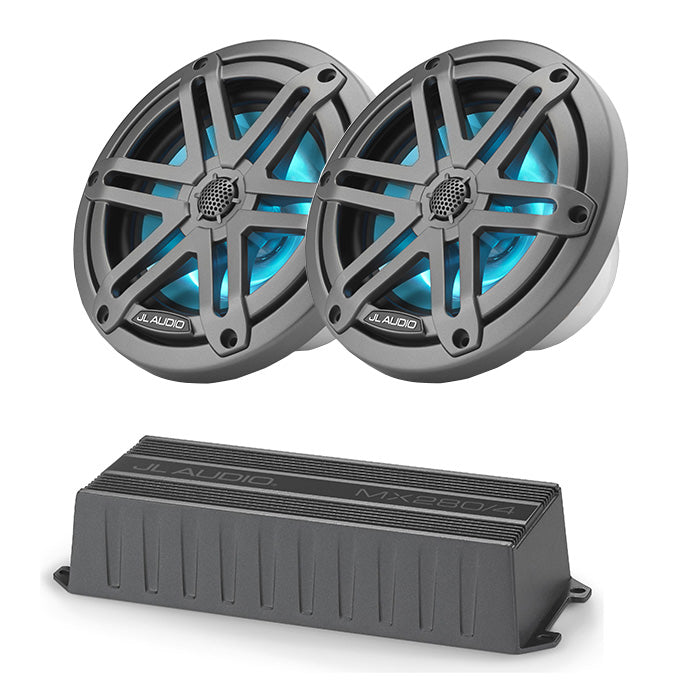 JL Audio MX280/4 Amp + M3-650X-S-GM-I 6.5" Marine Speakers Bundle