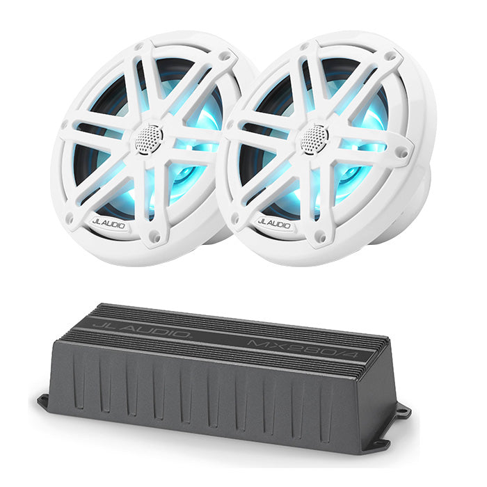 JL Audio MX280/4 Amp + M3-650X-S-GW-I 6.5" Marine Speakers Bundle