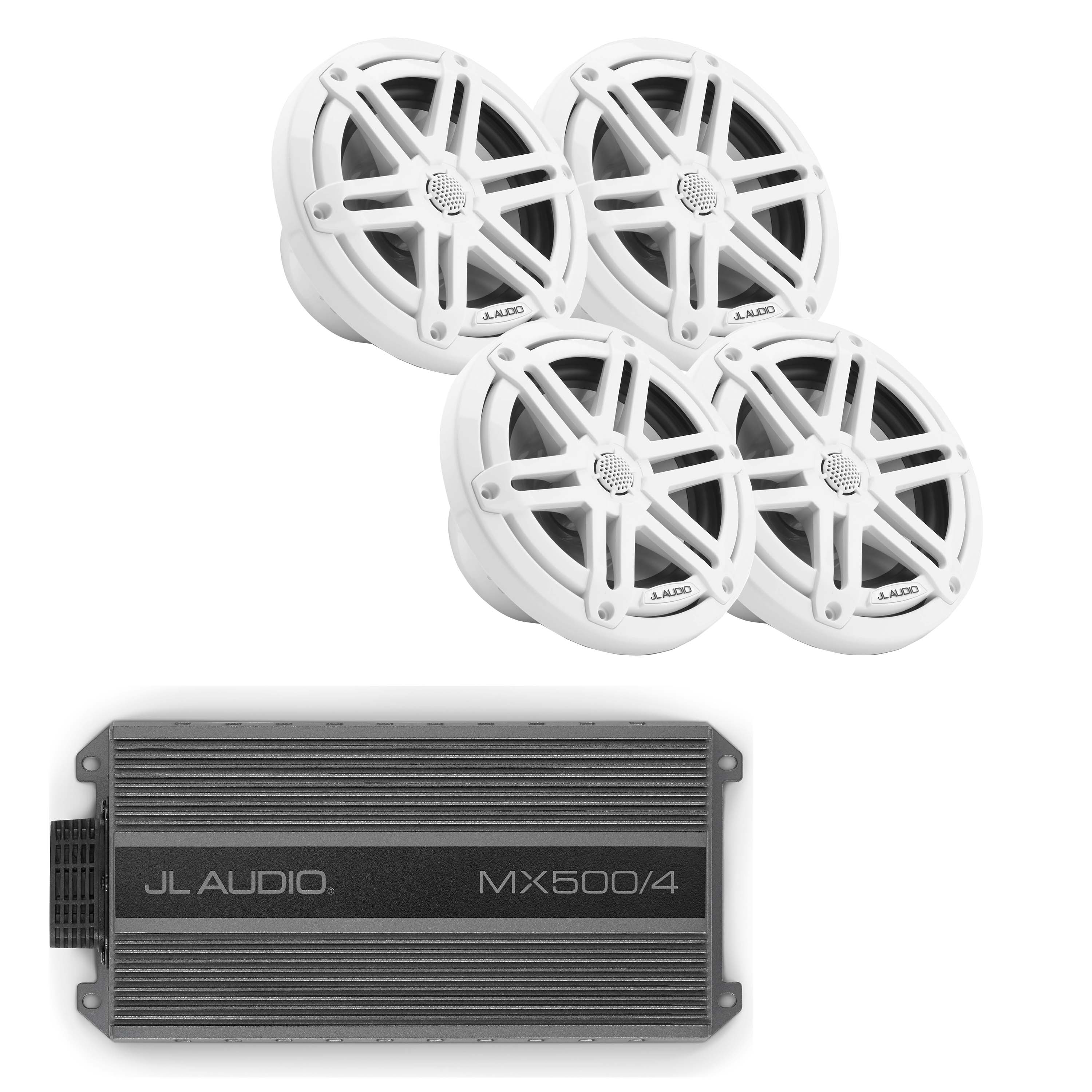 JL Audio M3-650X-S-GW x2 Pair 6.5" Speakers + MX500/4 Amplifier Marine Bundle