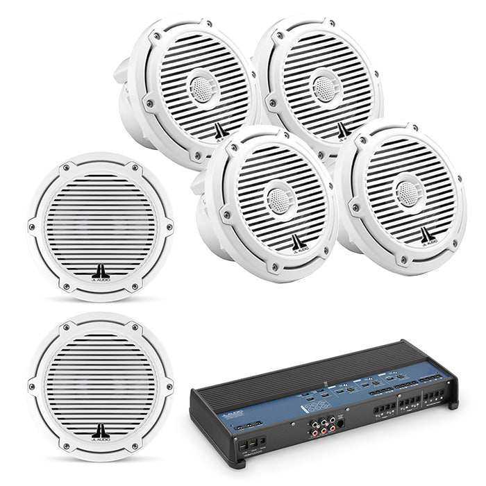 JL Audio XDM1000/5 Amp + 2 pair M650-CCX-CG-WH + 2 M6-8IB-C-GWGW4 Marine Bundle